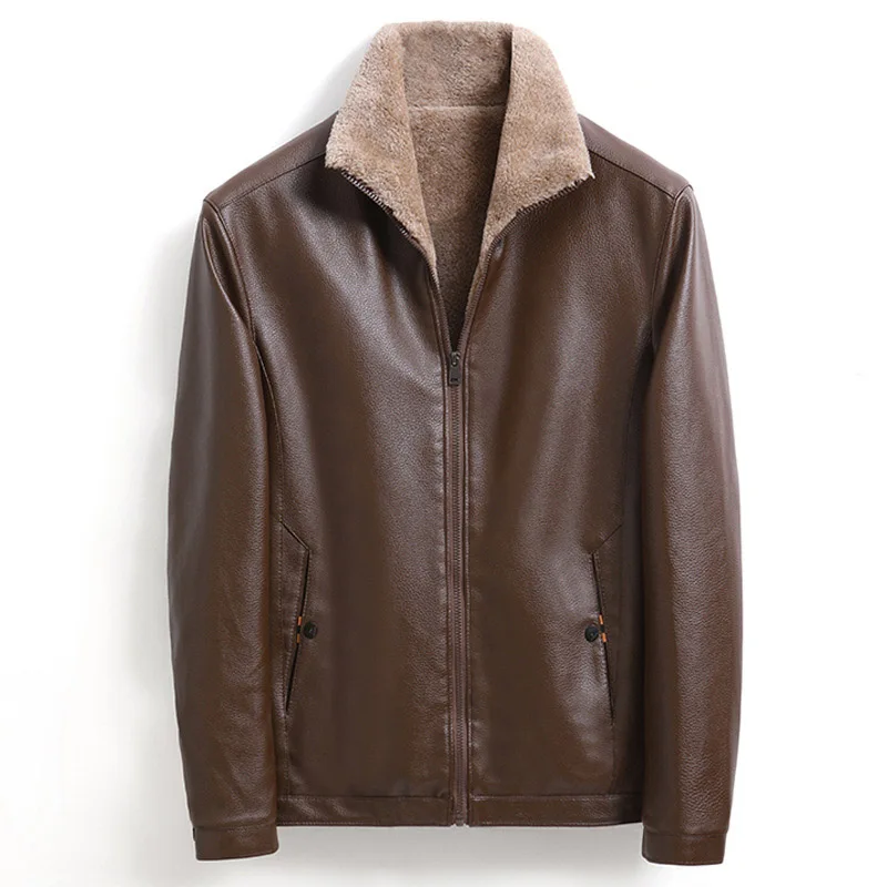 

Men 2022 Spring Thick Warm Fleece Leather Jacket Male Autumn Outwear Casual Military Bomber Motor Biker Cloth Masculina Suit Top