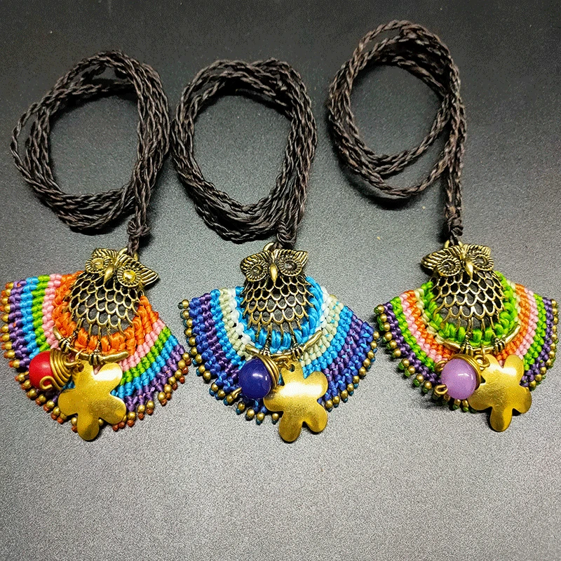 

European and American Bohemian Animal Pendant Women's Necklace Thai Wax Rope Hand-woven Adjustable Charm Necklace Jewelry