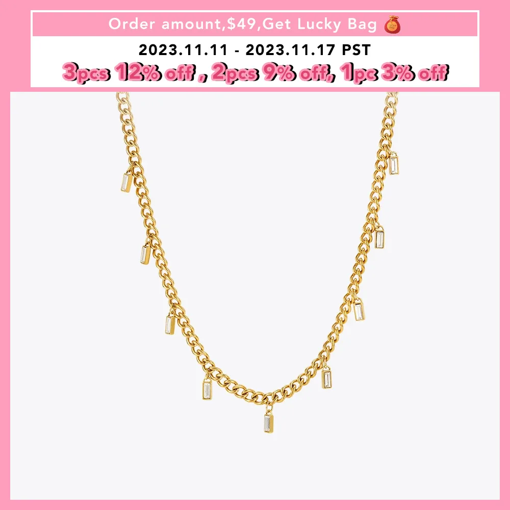 

ENFASHION Pendants White Zircons Necklace For Women Stainless Steel Necklaces Elegant Fashion Jewelry Everydaywear P233369