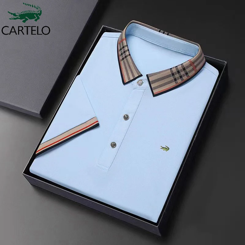 

CARTELO Genuine High-End Men's Ice Silk Short Sleeves New Summer Turn-Down Collar POLO Shirt Leisure Business Bottoming Shirt