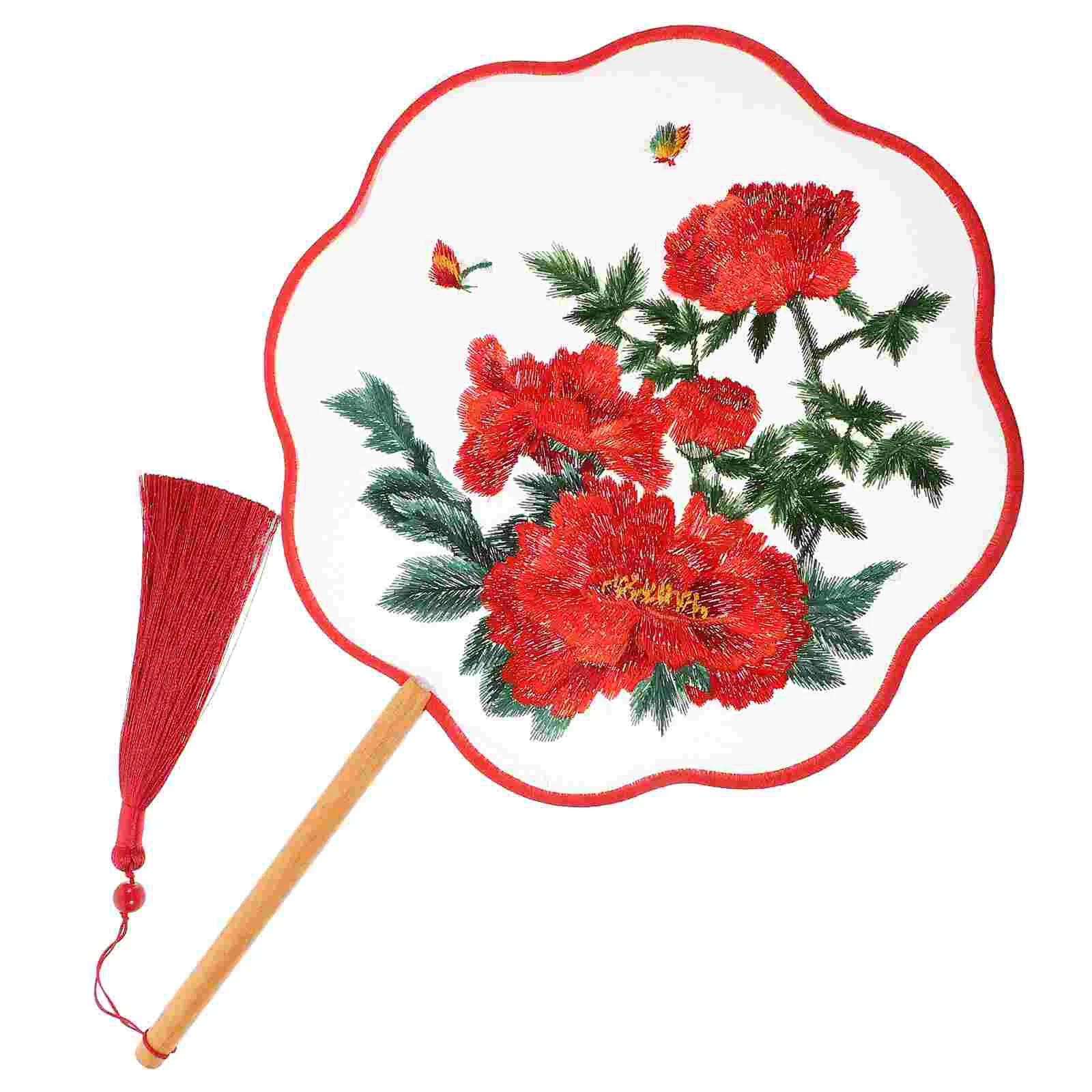 

Fan Hand Chinese Fans Round Silk Ancient Circular Embroidery Paddle Dance Dancing Japanese Held Party Wedding Vintage Decor
