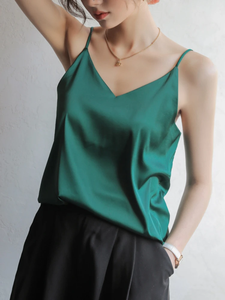 

Zohoha 2022 Summer Fashion Hot Girl Silk Bottomed Top Versatile Solid Loose Sling Vest Female New Cropped Top