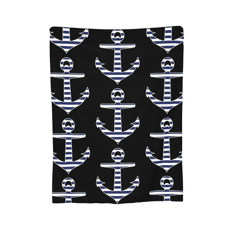 

Horizontal Striped Anchor, Cool Nautical Blankets Soft Warm Flannel Throw Blanket Cover for Bed Living room Picnic Travel Home