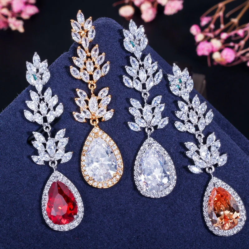 

ThreeGraces Shiny Red White Cubic Zirconia Crystal Long Dangle Bridal Wedding Earrings for Women Fashion Party Jewelry E1449