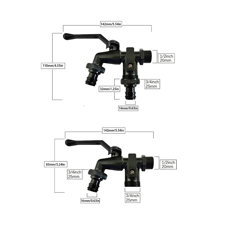 Смеситель садовый с двойным выходом для мойки и шланга 1/2 дюйма