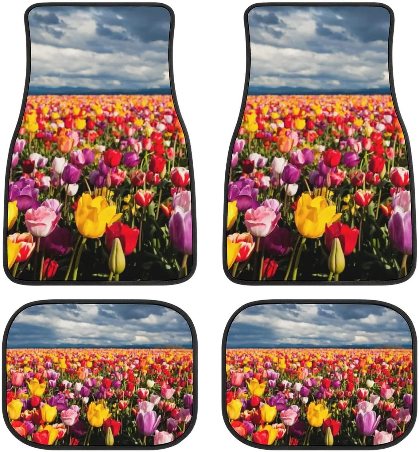 

Nature Tulip Flower Field Car Mats Front&Rear 4-Piece Full Set Carpet Car SUV Truck Floor Mats with Non Slip Back