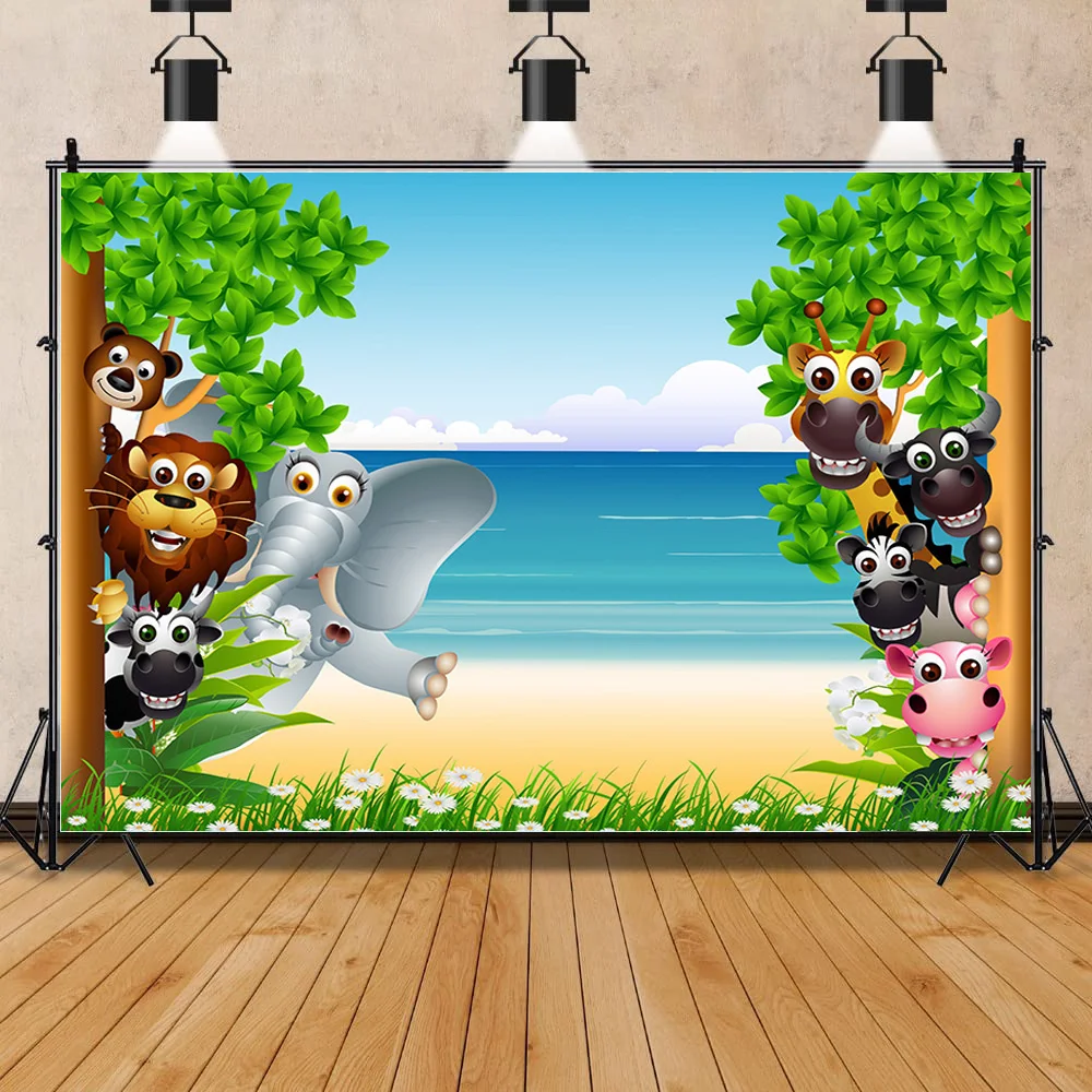 

Tropical Jungle Cartoon Wildlife Park Shoot Photo Children's Birthday and Newborn Photography Background Prop FZ-09