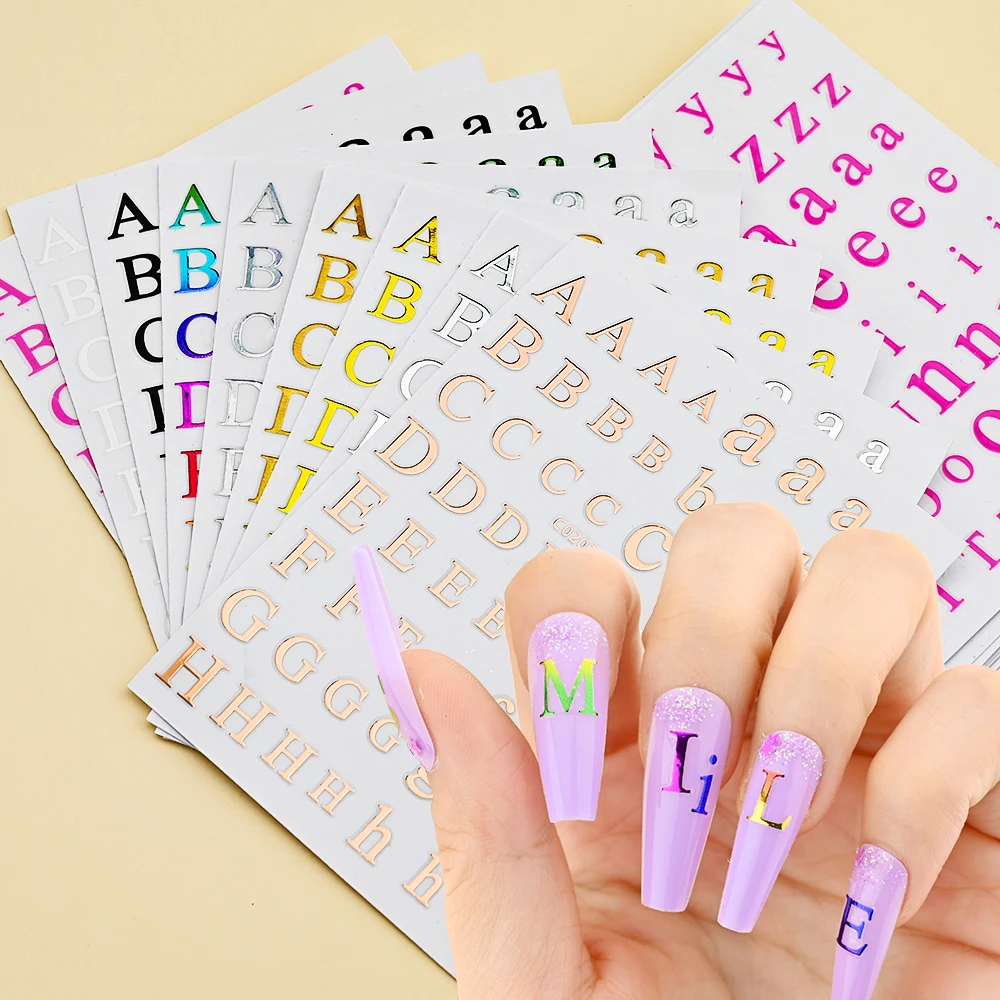 

1Sheet 26 English Alphabet Nail Sticker 3D Letter Self-adhesive Nail Art Decal Sticker 10*8cm Letter Nail Tattoos Slider Sticker