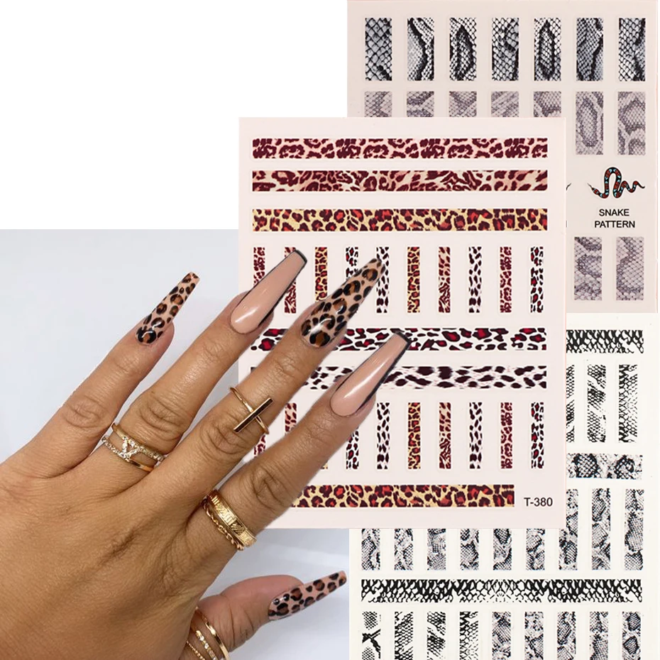 

Наклейка для ногтей в виде леопарда, диких животных, волнистые полоски, змея, бабочки, узор, пикантная наклейка для ногтей, 3D украшения, Типсы для маникюра