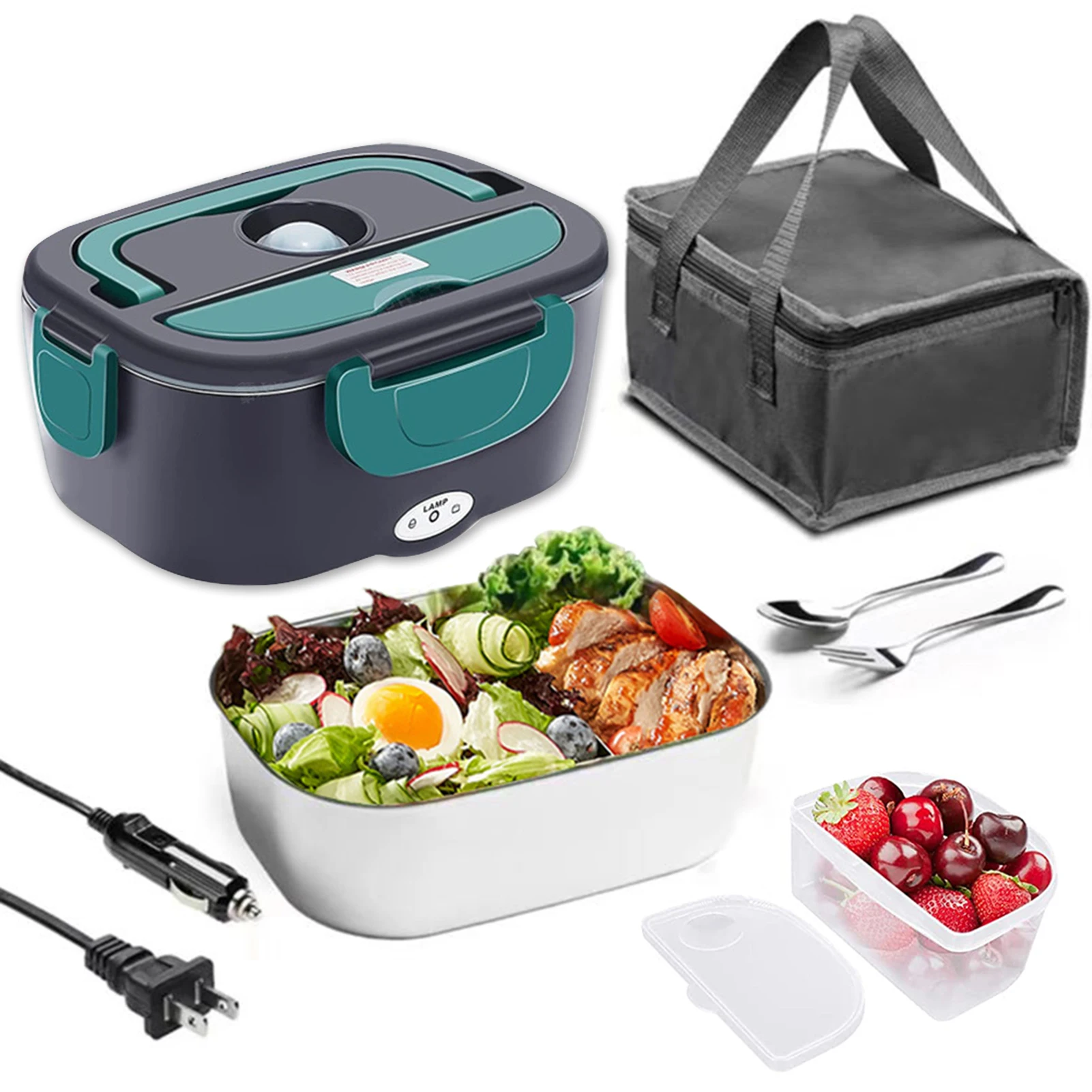 

Портативный Ланч-бокс с электрическим подогревом, подогреватель еды из нержавеющей стали, 110 В/12 В/24 В, контейнер для риса с ложкой и вилкой