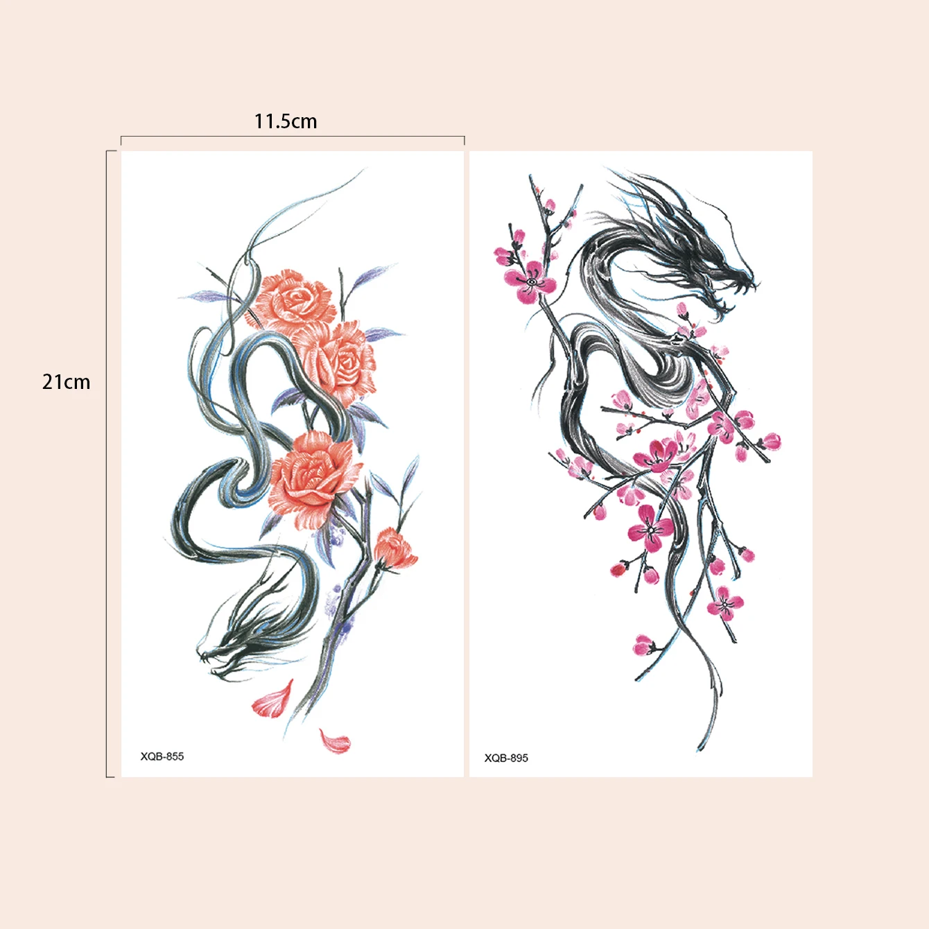 Водостойкая Временная Татуировка-наклейка-сливовый Цветок Дракона Рука Спина