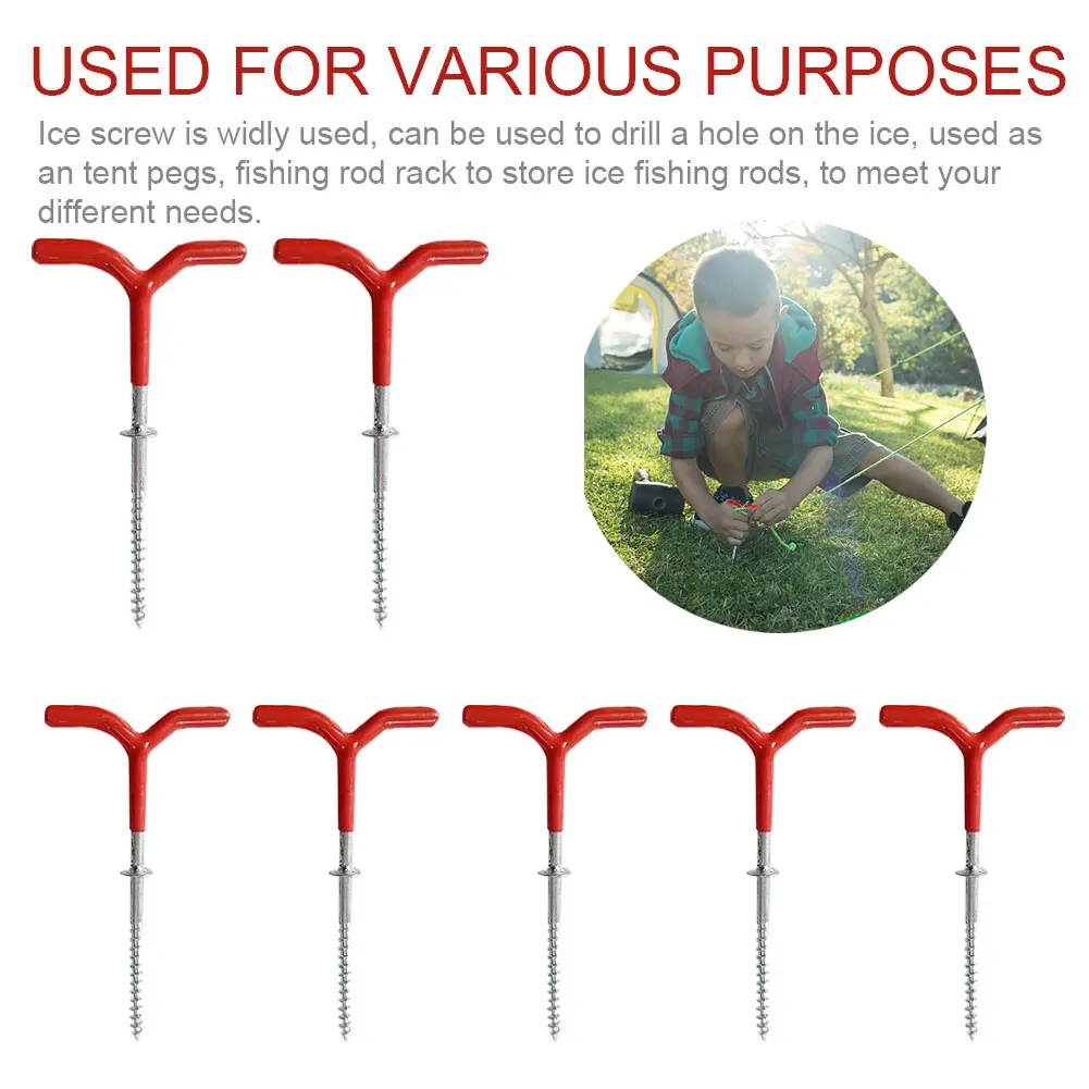 

7pcs V Shaped Handle Spiral Ice Screw Bracket Durable Winter Fishing For Tent Rod Storage Nails Drill Hole Portable Climbing