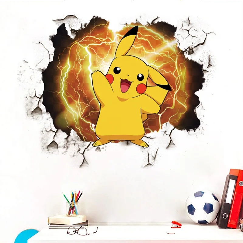Аниме Покемон съемные наклейки на стену Kawaii Pikachu Jigglypuff 3D для детской домашний