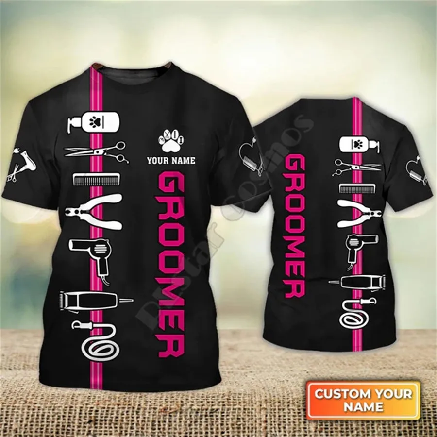 

Groomer Dog Groomer Pet Groomer Uniform Salon Pet Personalized Name Tshirt 3D Printed t shirts Streetwear Men/Women Short Sleeve