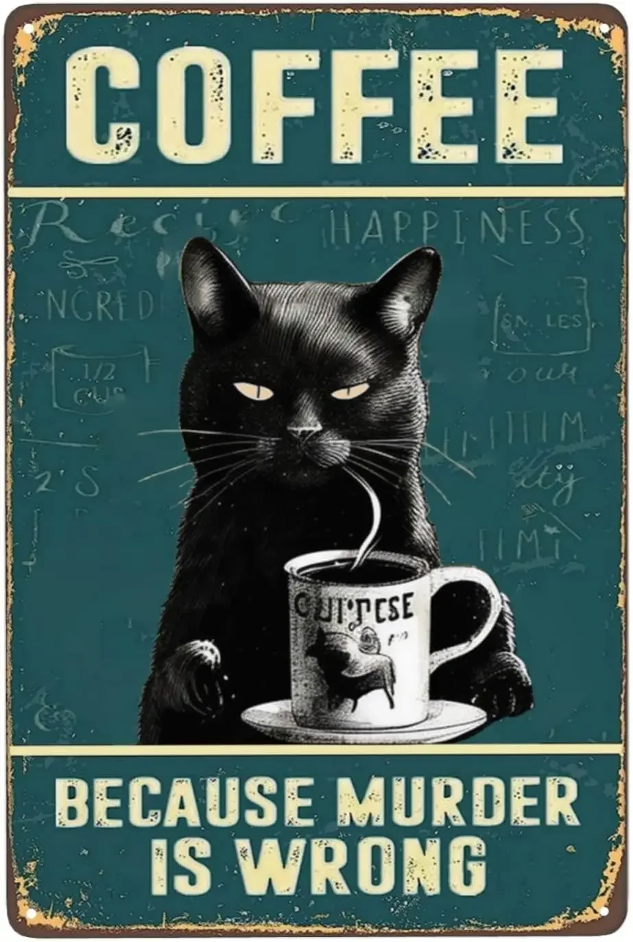 

Vintage Kitchen Signs Coffee Because Murder is Wrong Funny Black Cat Sign Wall Decor Sign Retro Metal Tin Signs Art