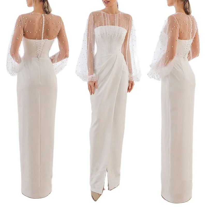 

Женское вечернее кружевное платье, белое элегантное привлекательное Сетчатое лоскутное платье с открытой спиной, без бретелек, празднично...