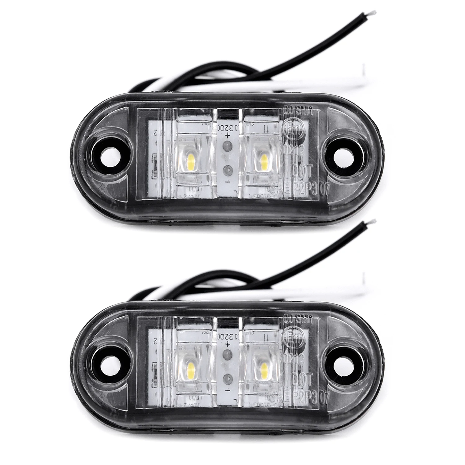 2Pcs Set White 12V LED Car Side Marker Tail Light 24V Trailer Truck Lamp E11 Marked Lights 66*28*18 Mm IP65 Waterproof images - 6