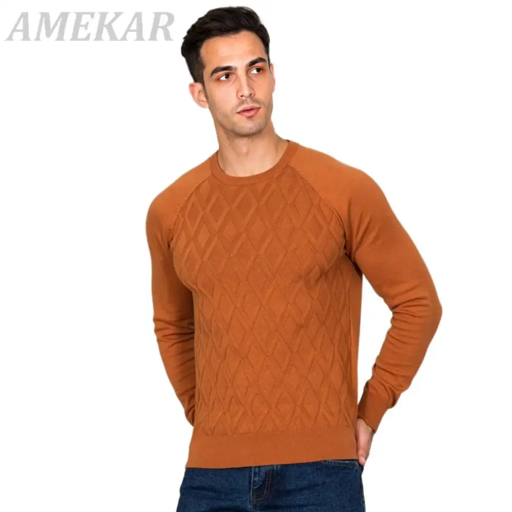 

Basic Men Sweaters Solid Color O-neck Long sleeve Knitted Male Pullover Winter Fashion New Warm Sweaters for Men