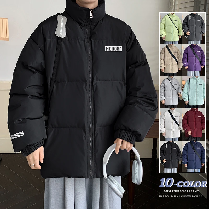 

Пальто с хлопковой подкладкой в стиле хип-хоп для мужчин и женщин, зимние уличные теплые пуховики унисекс, качественные плотные однотонные пальто большого размера