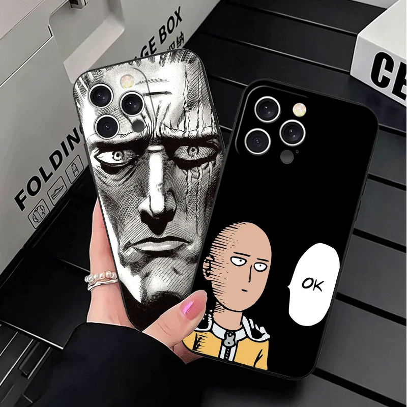 Фото Чехол для телефона One P-Punch-Mans Saitama King Soft для iPhone 11 13 14 15 16 Pro Max 17 Air 16E 12 Mini 7, черный, задняя крышка №3