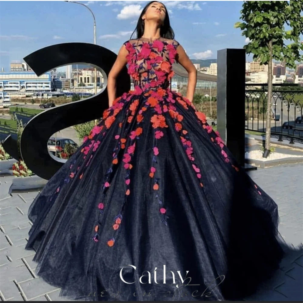 

Cathy Elegantly 3D Flower Embroidery فساتين سهره فاخره2023 Ball Gown Prom Dresses Sexy Sleeveles Floor Lenght Vestidos De Noche