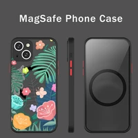 floral flower creative painting phone case for iphone 13 12 mini pro max matte transparent super magnetic magsafe cover