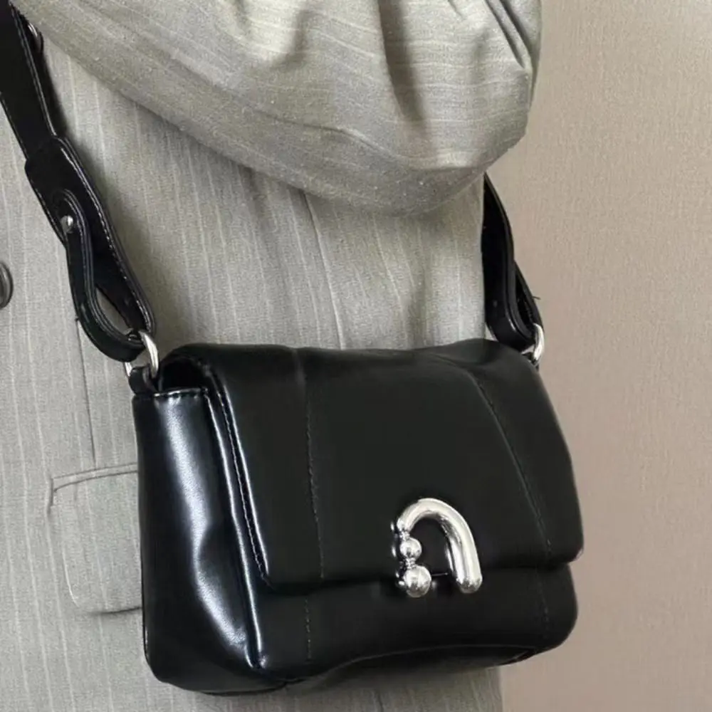 

Square PU Leather Crossbody Bag Fashion Small Single Shoulder Wide Shoulder Strap Black Girls