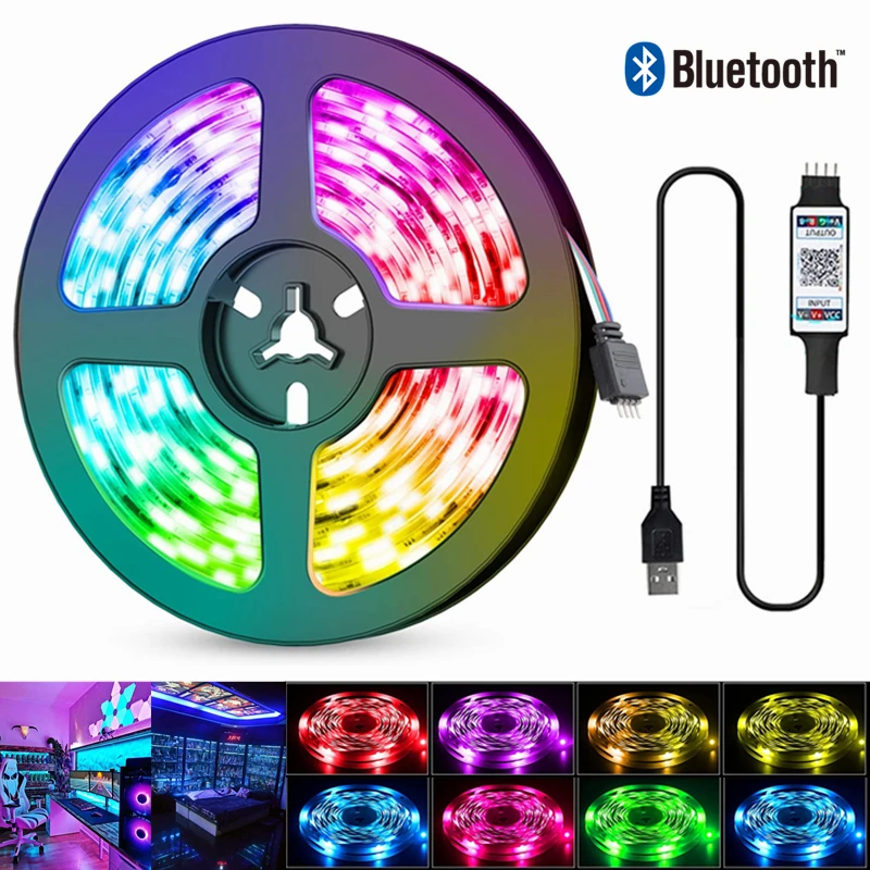 

RGB Led Stirp Lights Bluetooth APP Controller For Decoration Living Room Fita Lamp Festival Lighting Energy Saving Decor Bulbs