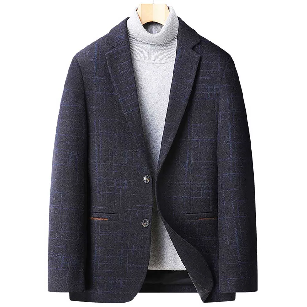Fashion Spring Autumn Woolen Suit Men's Casual Blazer Jacket Leisure Slim Fit Outwear Coat Office Business Banquet Clothing