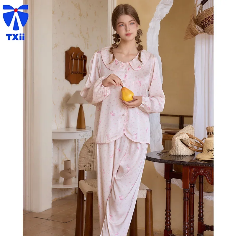 TXii Girl's Sense Sweet Doll Collar Пижамы женские с объемными рукавами короткий костюм в