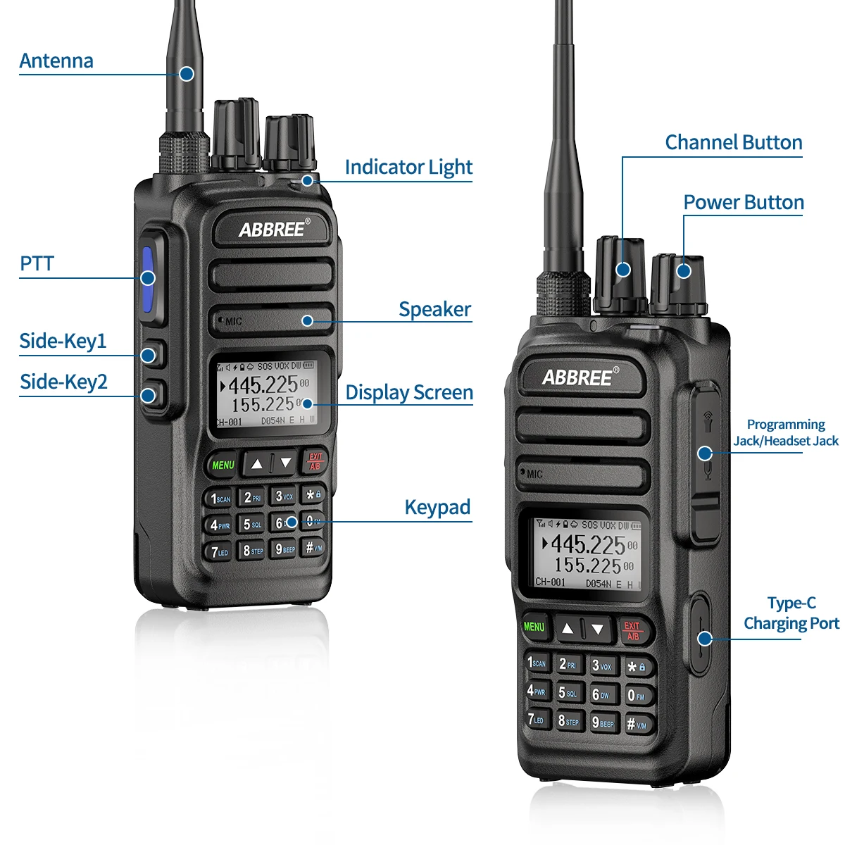 ABBREE AR-830 NOAA Air Band 6 диапазонов Любительская двухсторонняя рация VOX LCD цветной