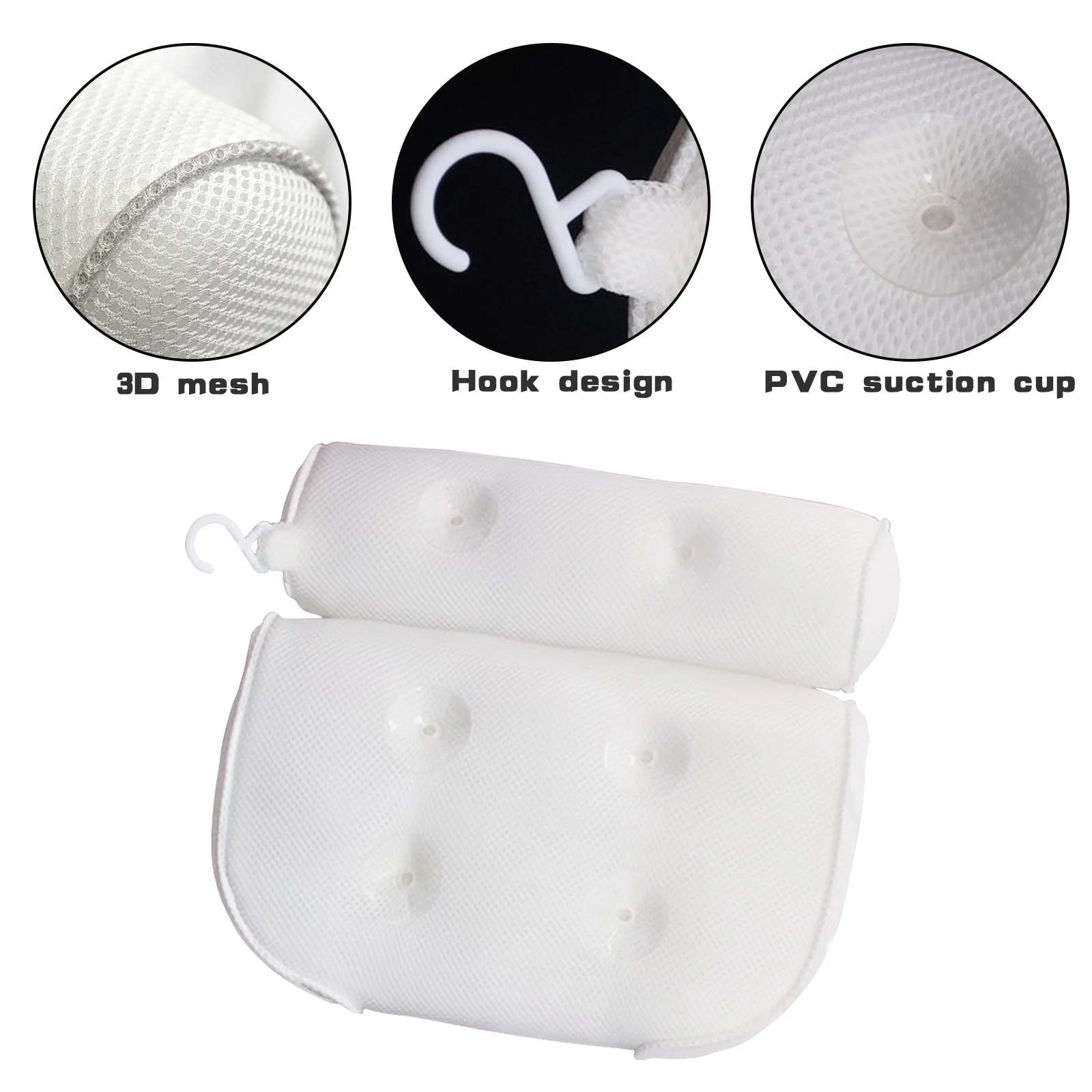 

Bath Pillow 3D Mesh Breathable Mold-resistant Bathtub SPA Cushion with 6 Suction Cups Behogar