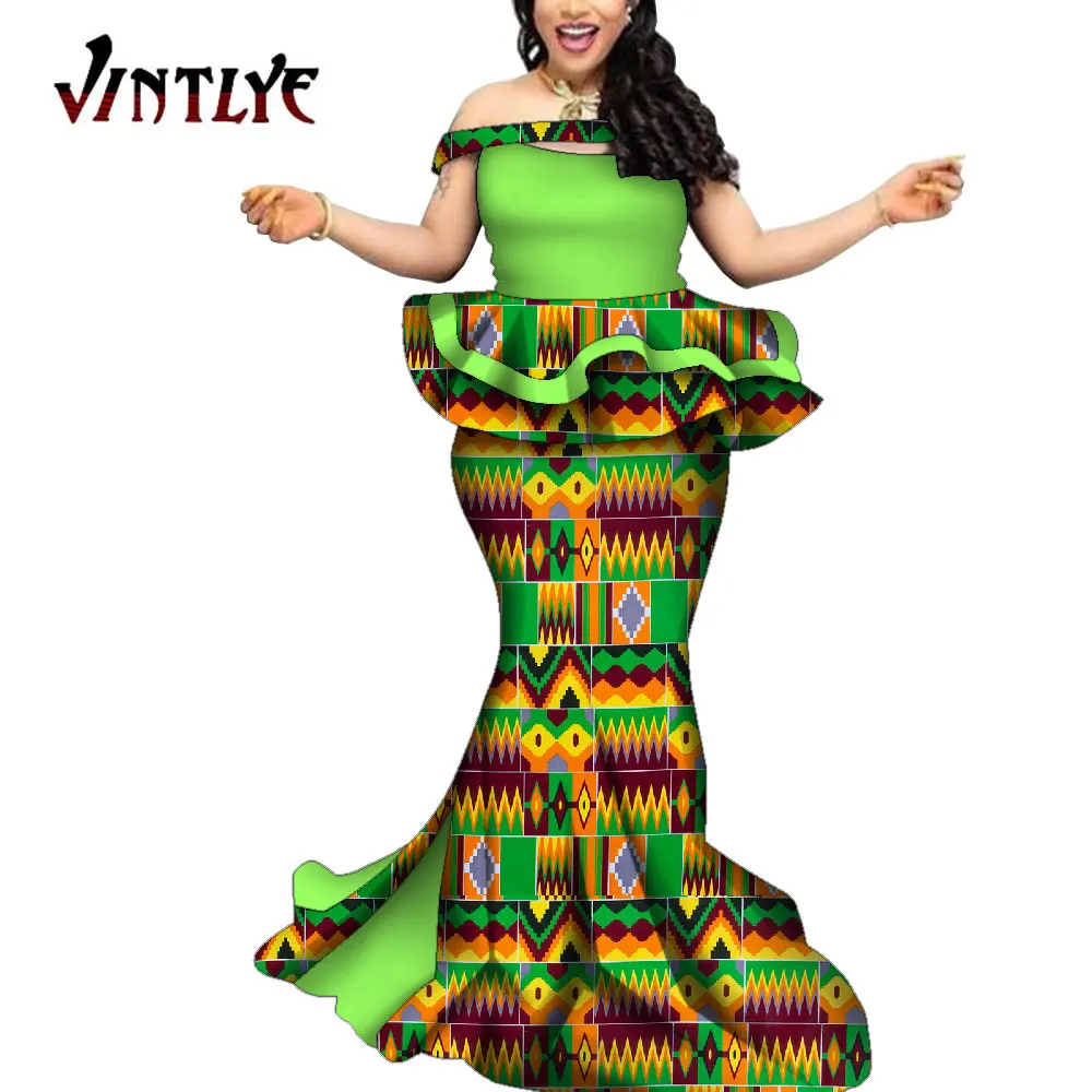 African Skirt and Top Set Dashiki Women Clothes 2 Piece Set Strapless Patchwork Shirt and Robe Skirt Lady Party Outfit WY9203