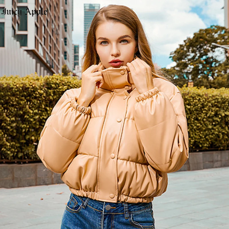 Winter Parkas Warm Thick PU Leather Coats Women Short Fashion Black Cotton Padded Lady Down Jacket Elegant Zipper Clothes 2022