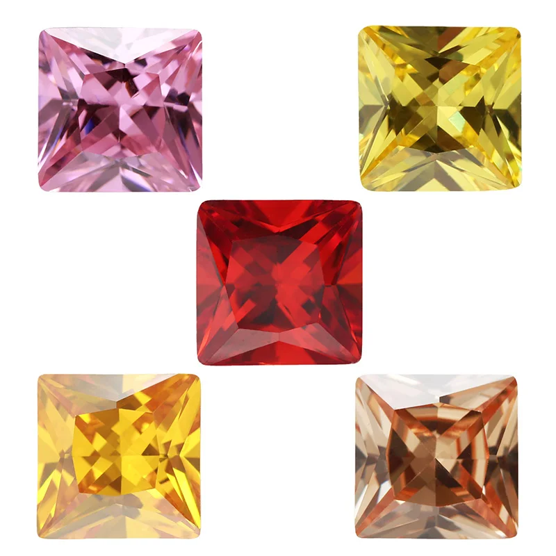 

Princess Cut Cubic Zirconia Stone OliveYellow Champagne GoldenYellow Orange Pink Mix 5 Color 5A Loose CZ Stones Synthetic Gems