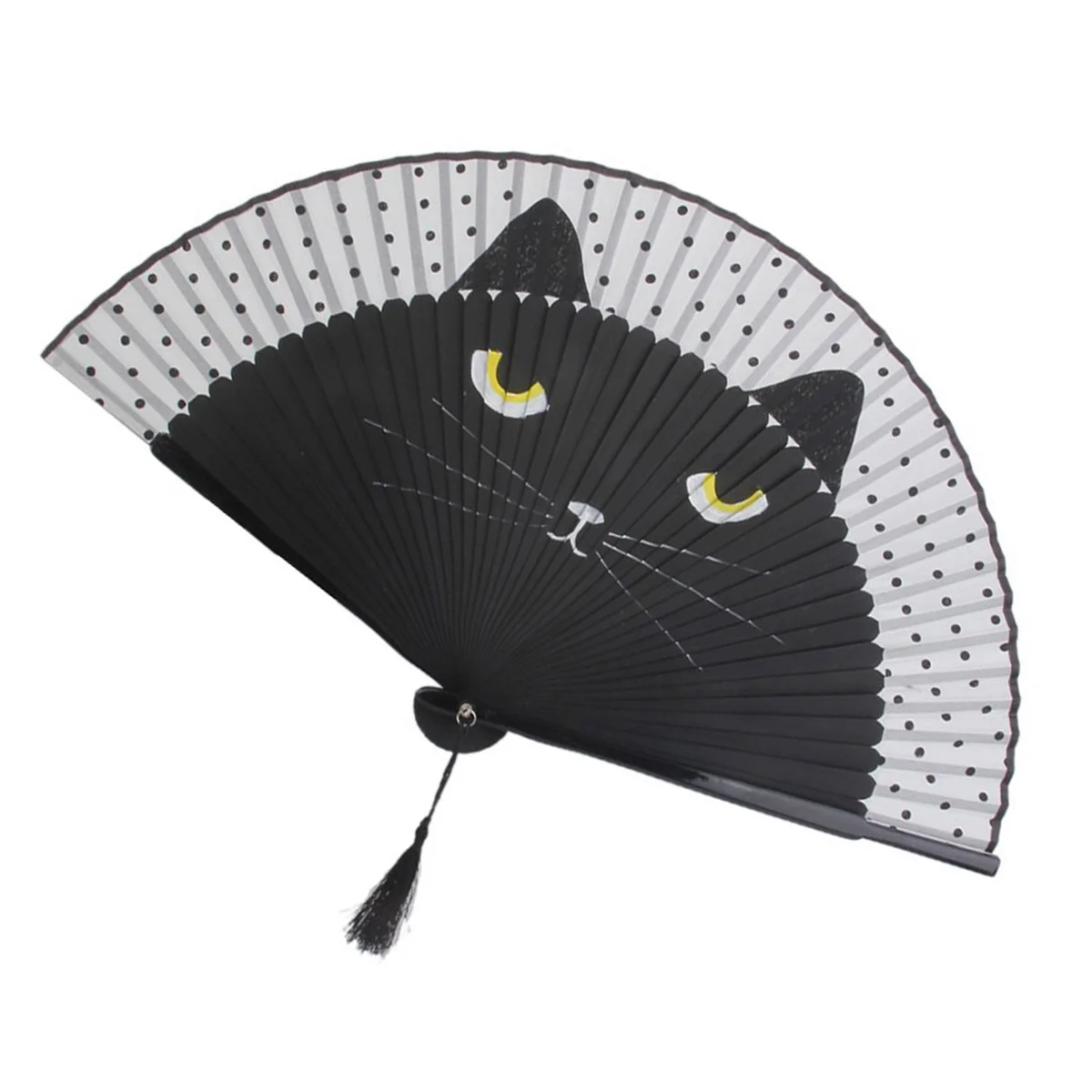 

Fan Folding Silk Cat Hand Handheld Fanscartoon Heldjapanese Chinese Foldable Frames Party Tassel Bamboodancing Vintage Wedding