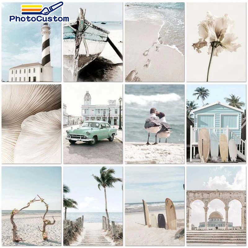 

PhotoCustom Coloring By Numbers Seascape Painting Set Oil Paints DIY Picture By Numbers Kit HandPainted For Home Decor Wall Art