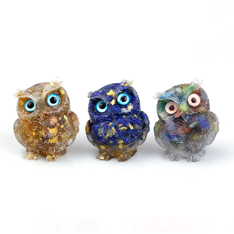 

1PCS Natural Crystal Stone Gravel Owl Animal Crafts Hand Made Small Figurines DIY Resin Table Decor Home Decor Collect Gifts