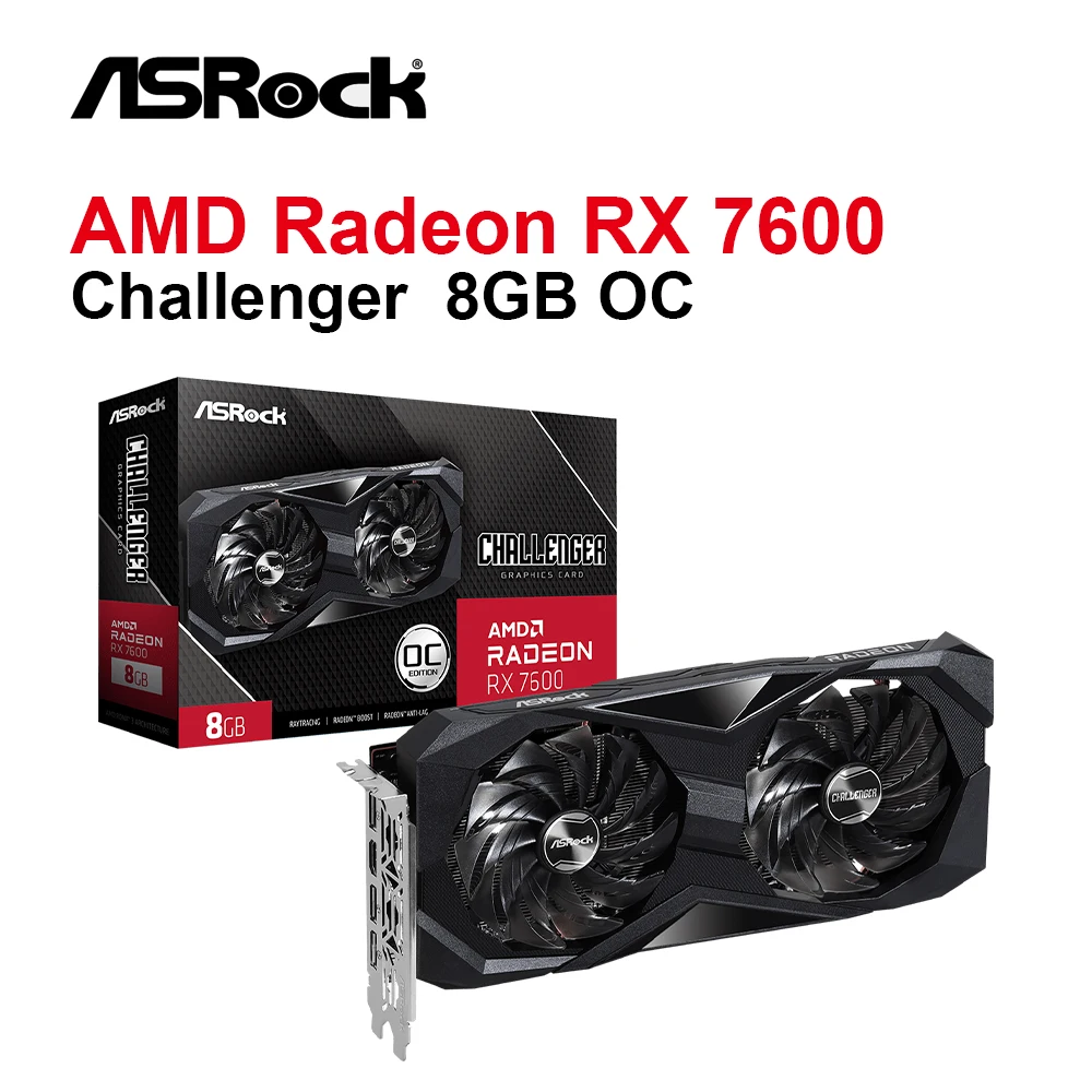 ASRock RX 7600 Challenger 8GB OC Graphics Card RX7600 8GB GDDR6 128-bit Desktop Computer Gaming Video Card for PC