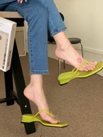womens shoes 2021 summer new matcha green vacation beach herringbone sandals square head slippers female wedge heel