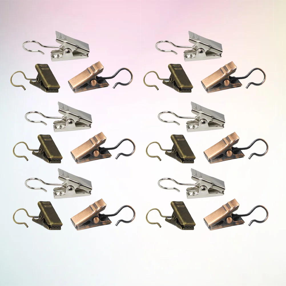 

60PCS Metal Clip Stainless Steel Lamp String Clip Curtain Hook Shower Curtain Hook Clip Photo Clip (Nickel + Rolling Red Bronze