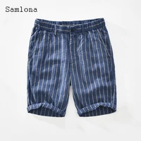 samlona mens casual linen shorts fashion striped crimping hotpants latest summer model zipper pocket beach shorts clothing 2022