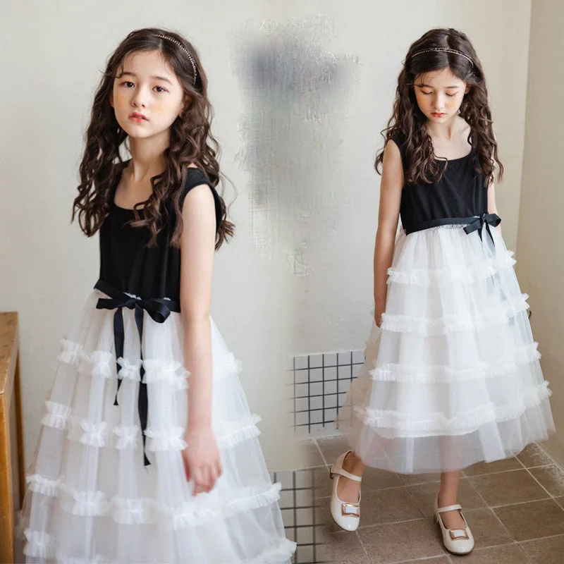 

Girls summer dress yarn stitching princess dresses children's cake Dress