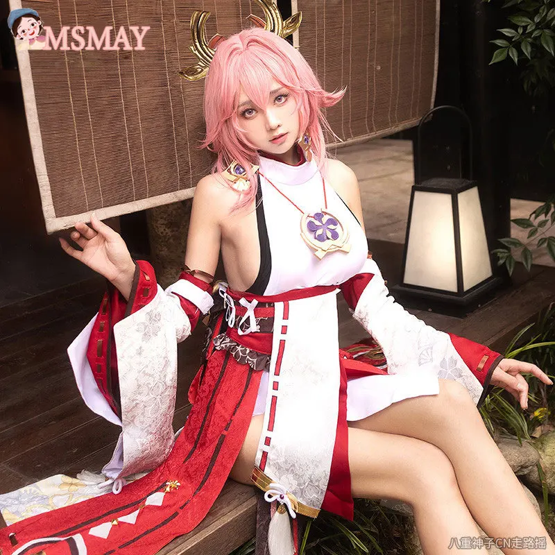 

Костюм для косплея MsMay Game Genshin Impact Yae, костюм для косплея Yae Guuji, сексуальное женское платье, наряды, ожерелье на Хэллоуин, полный комплект