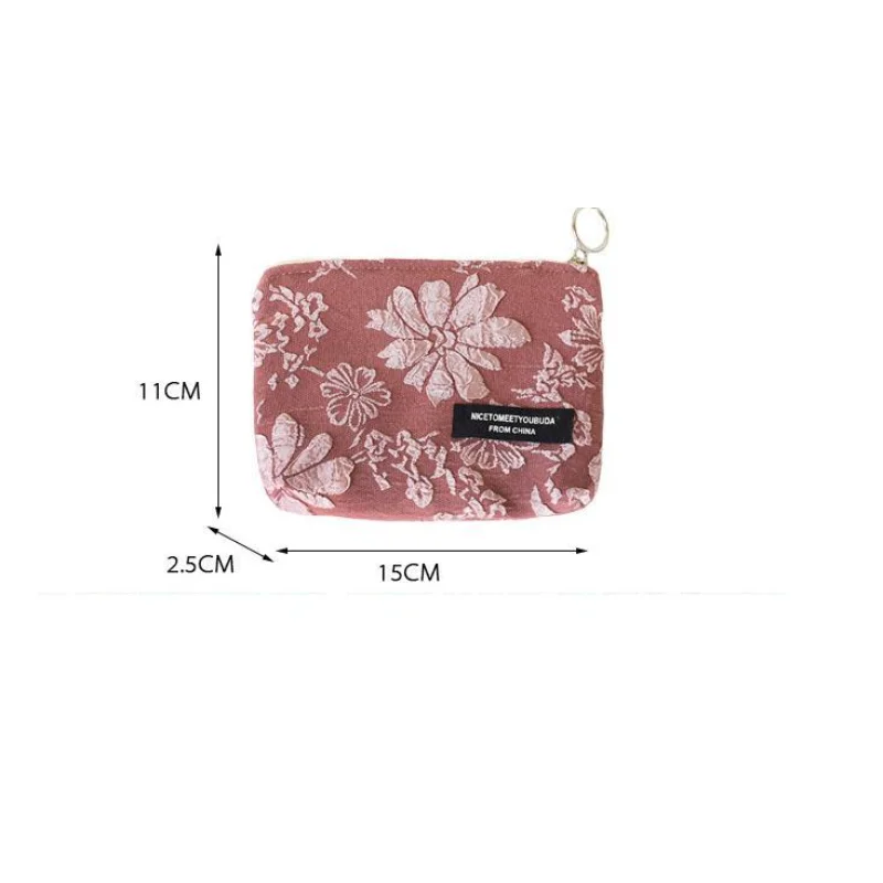Women Cute Coin Purse Jacquard Fabric Mini Pouch Portable Change Purse Korean Style Floral Coin Bags Credit Card Keys Wallets