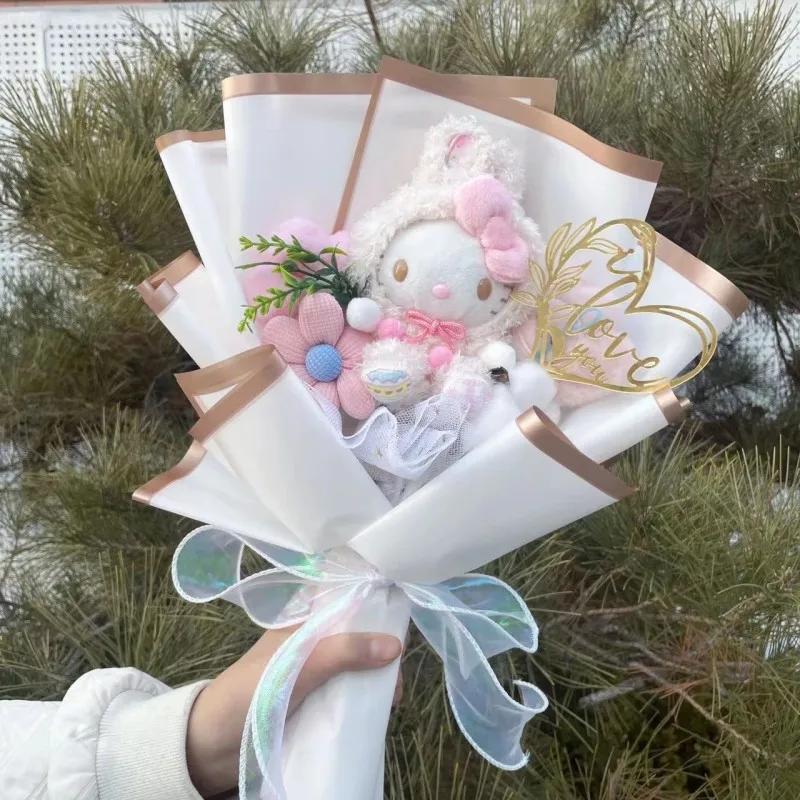 Мультяшная плюшевая кукла My Melody Kuromi Cinnamoroll Kt Cat Креативный цветочный букет
