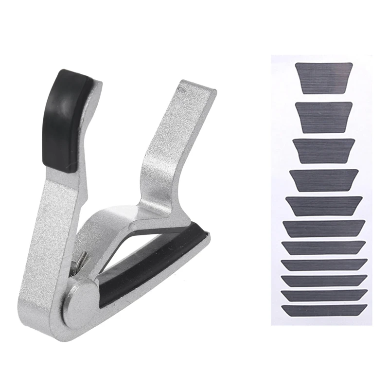

1Pcs Capo Clamp Folk Acoustic Classic Guitar Silver Metal & 1Pcs Fretboard Markers Inlay Sticker Decals Trapezoid