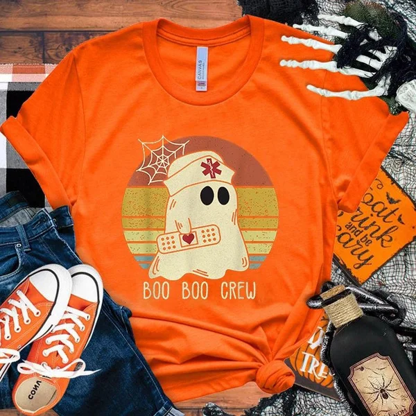 Новинка футболки с надписью на Хэллоуин Медсестра Бу модная женская летняя