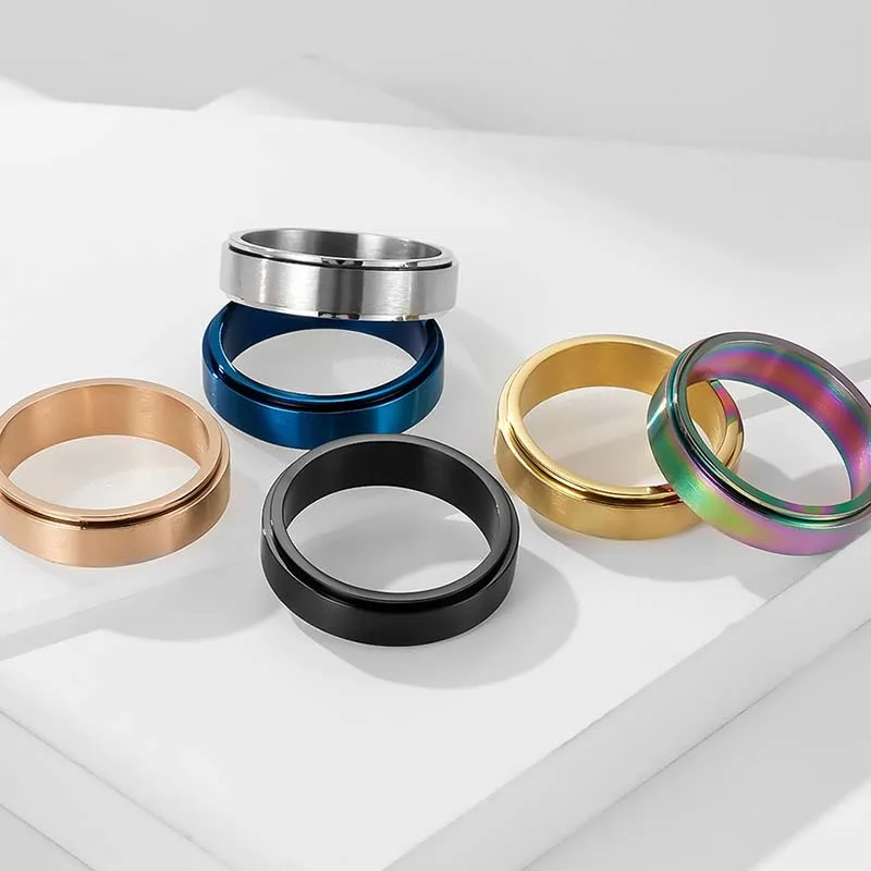 

Simple 6MM Stainless Steel Spinner Anxiety Rings for Women Men Rotatable Spinner Matte Ring Anti Stress Daily Accessories