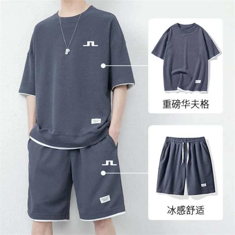 

2023 Golf Clothing Summer Fashion Casual Malbon Golf T-shirt Golf Shorts Men's Golf Clothing Men's Top + Shorts 2-piece Set